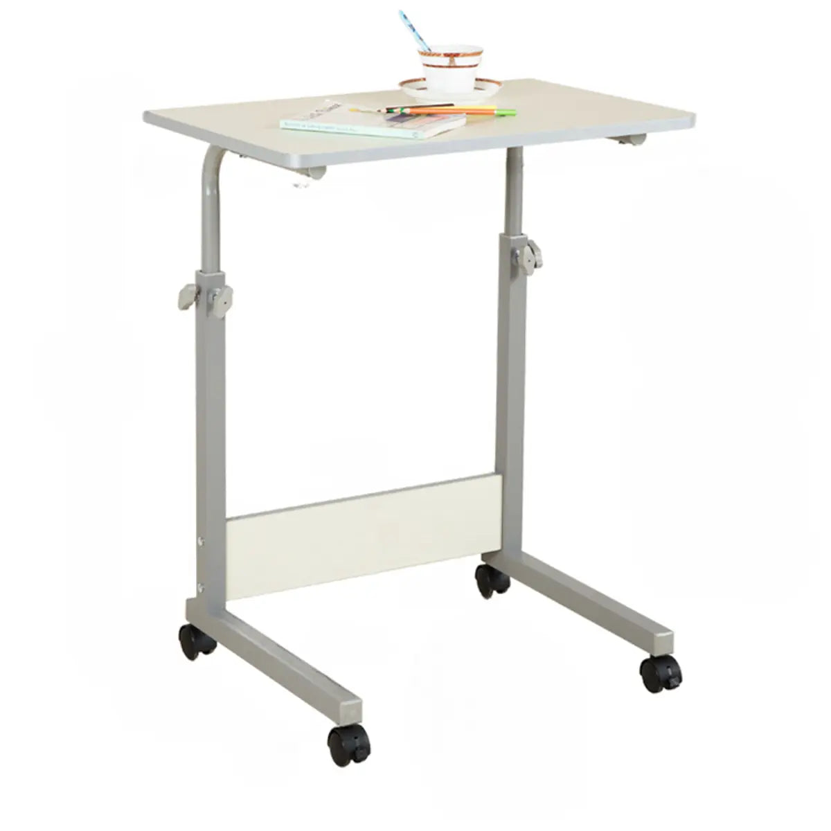Adjustable White Mobile Rectangular Wood Standing Desk Image - 3