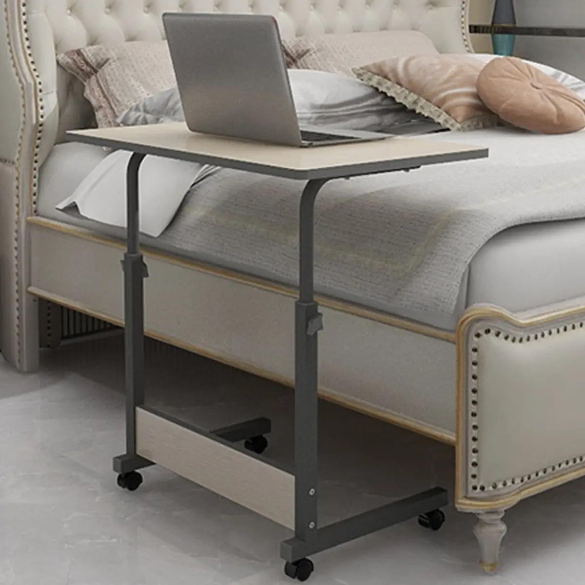 Adjustable White Mobile Rectangular Wood Standing Desk Image - 4