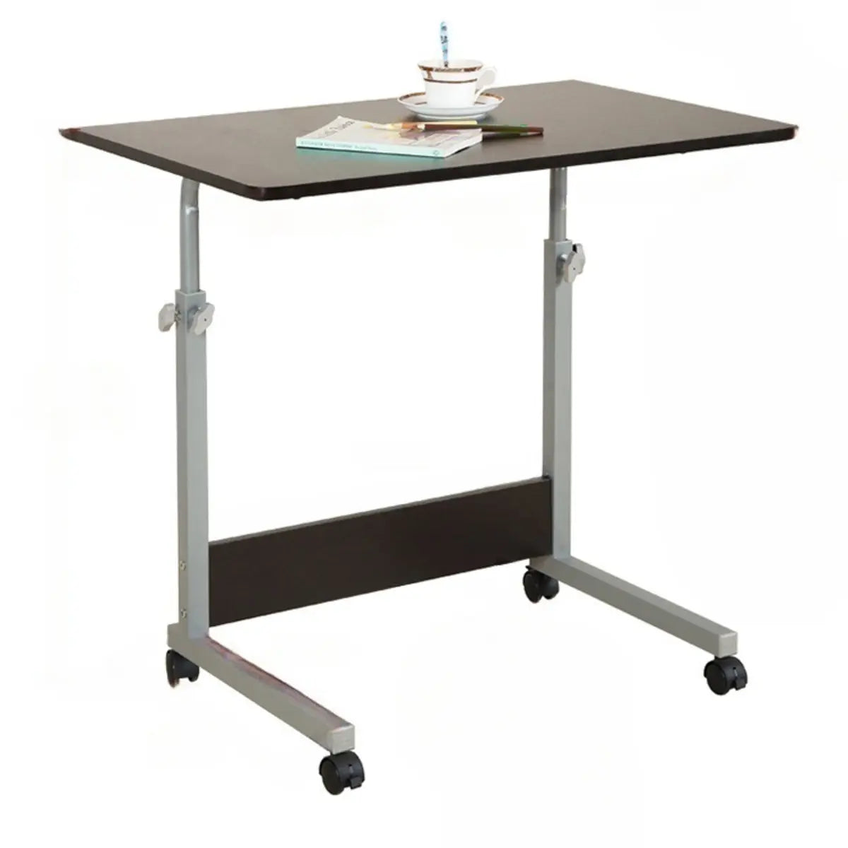 Adjustable White Mobile Rectangular Wood Standing Desk Image - 5