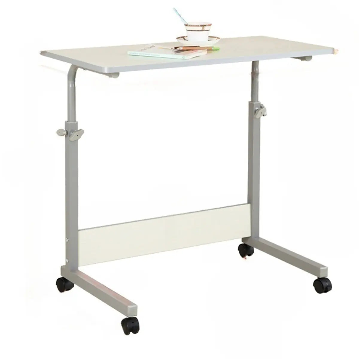 Adjustable White Mobile Rectangular Wood Standing Desk Image - 7