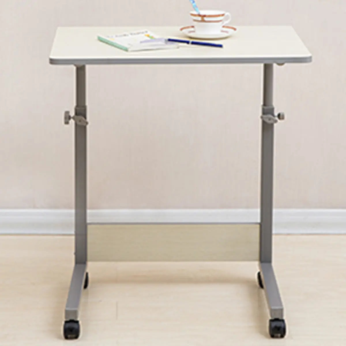 Adjustable White Mobile Rectangular Wood Standing Desk Image - 8