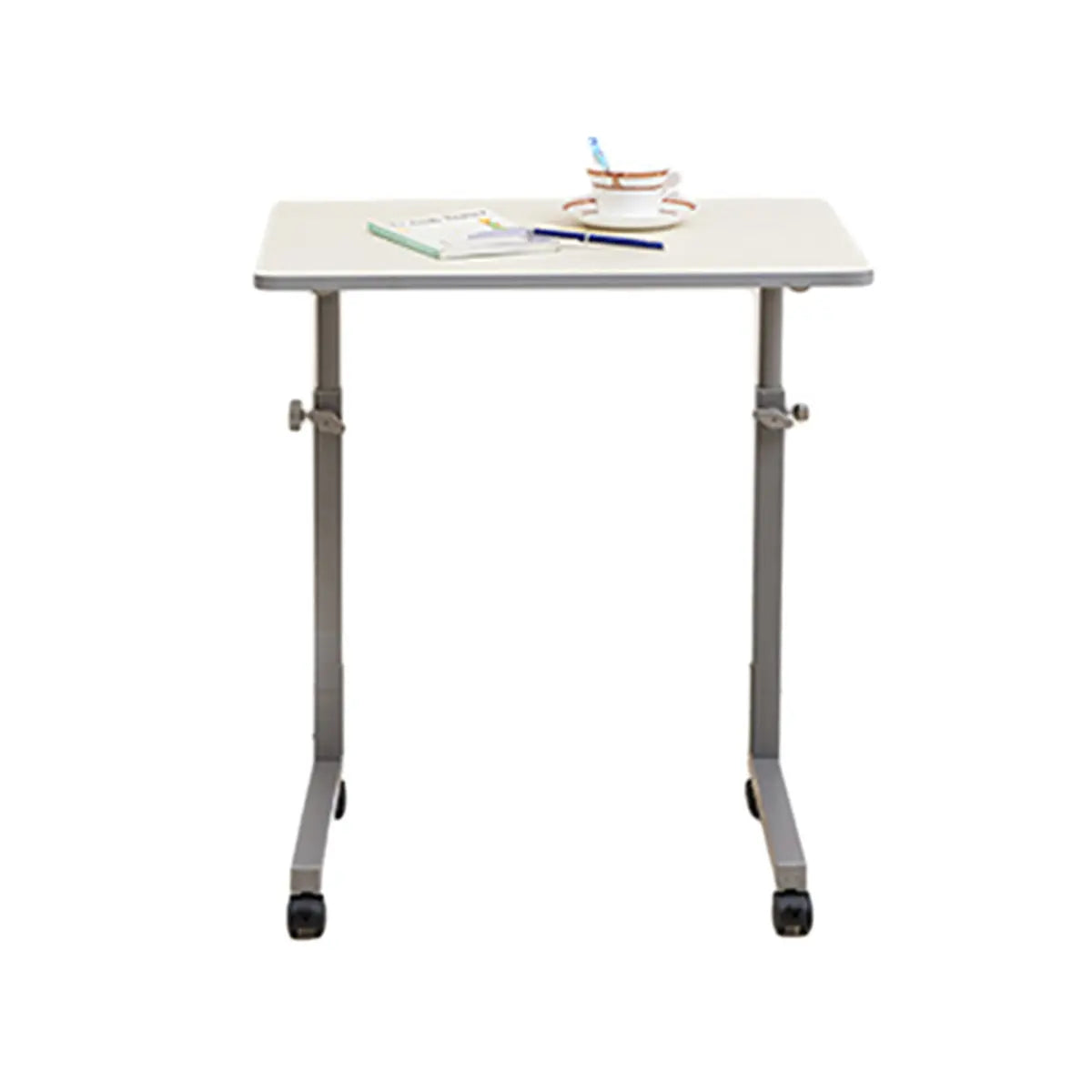 Adjustable White Mobile Rectangular Wood Standing Desk Image - 9