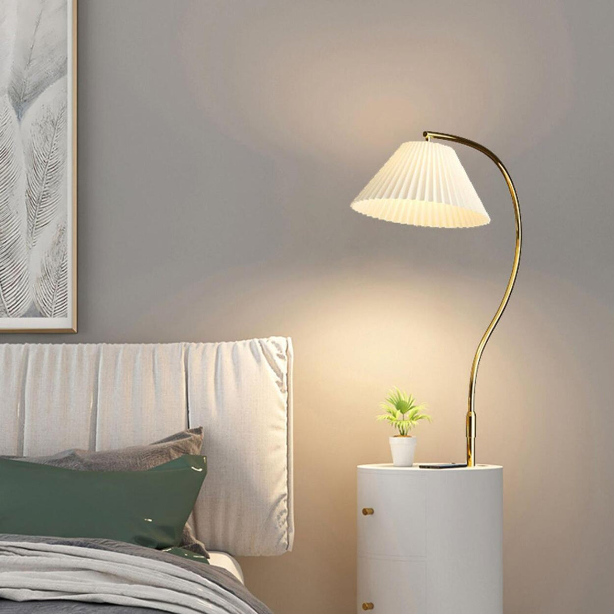 Adjustable White Modern Tripod Floor Lamp with Shelf Image - 7