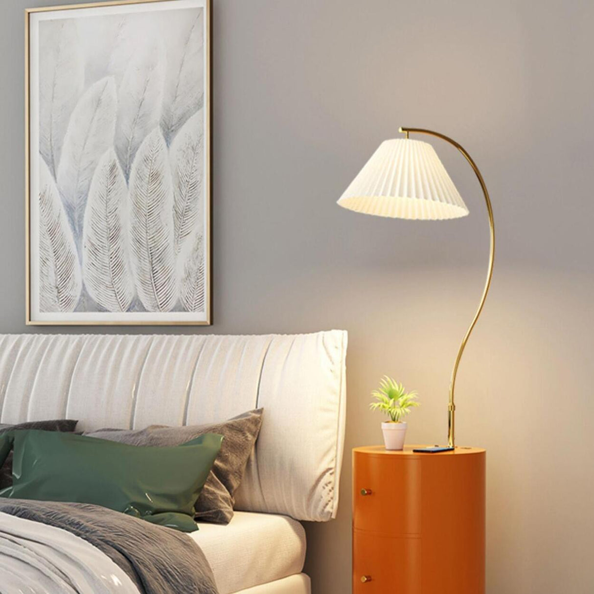 Adjustable White Modern Tripod Floor Lamp with Shelf Image - 8