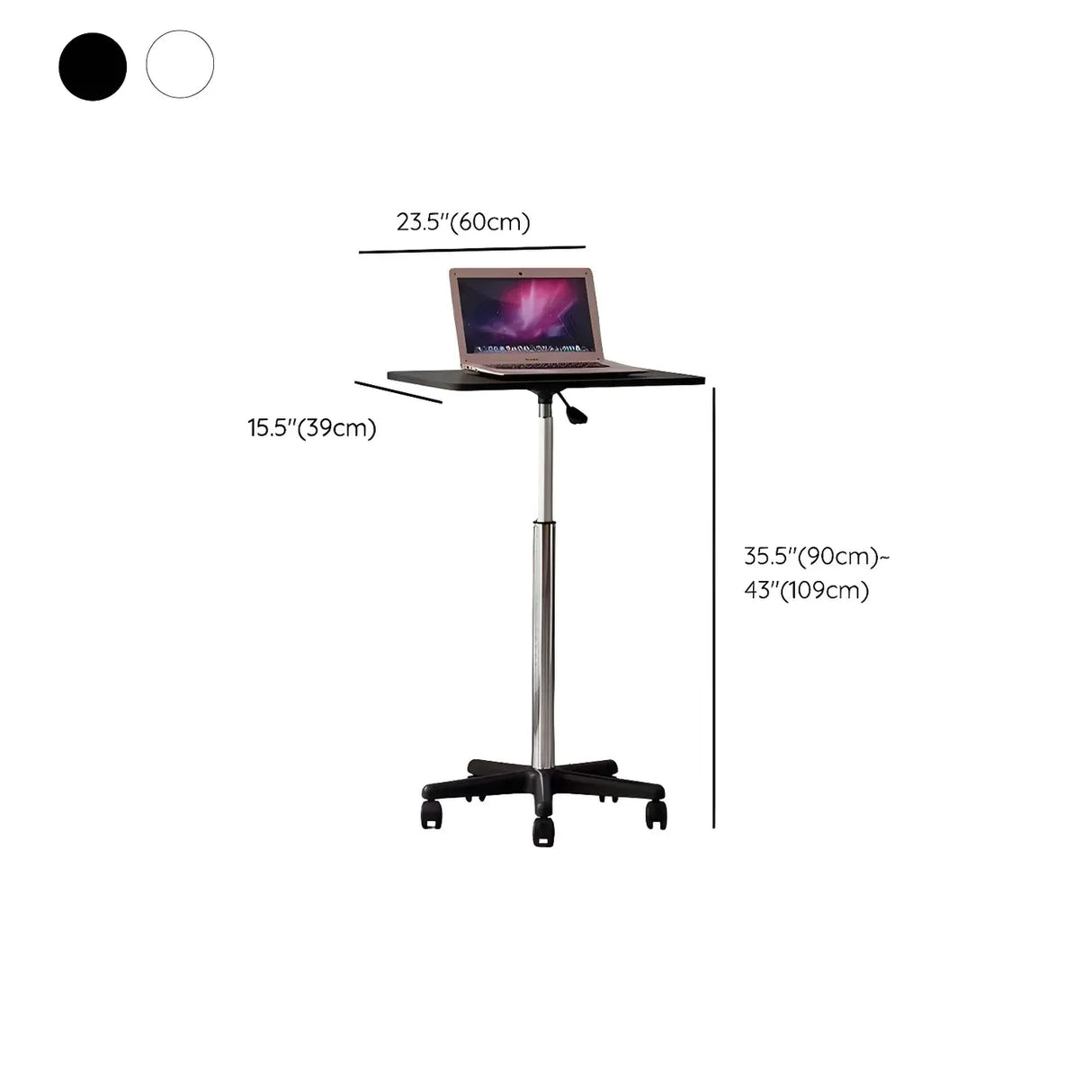 Adjustable White Square Casters Small Standing Desk