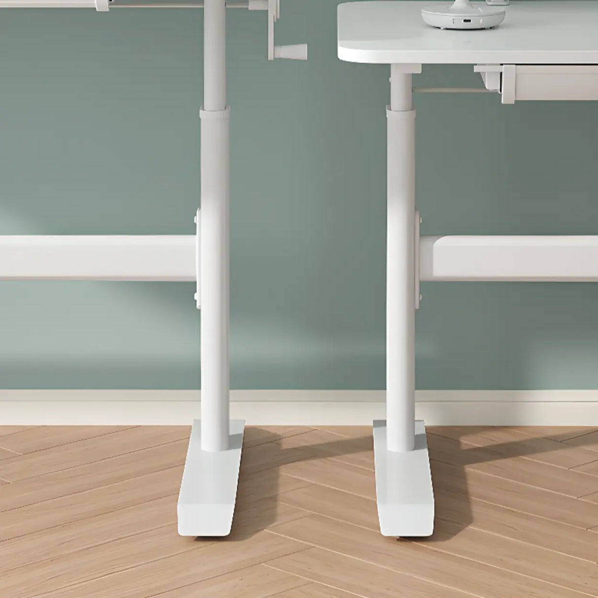 Adjustable White Wood Kids Desk with Exterior Shelf Image - 9