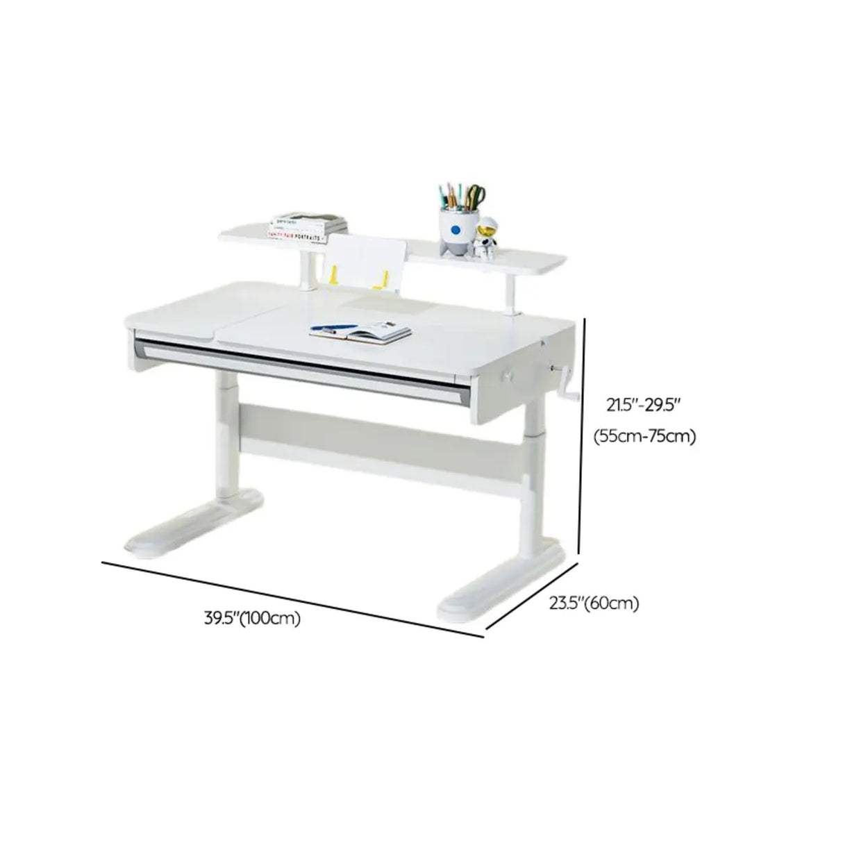 Adjustable White Wood Steel Base Kids Desk with Storage Image - 18