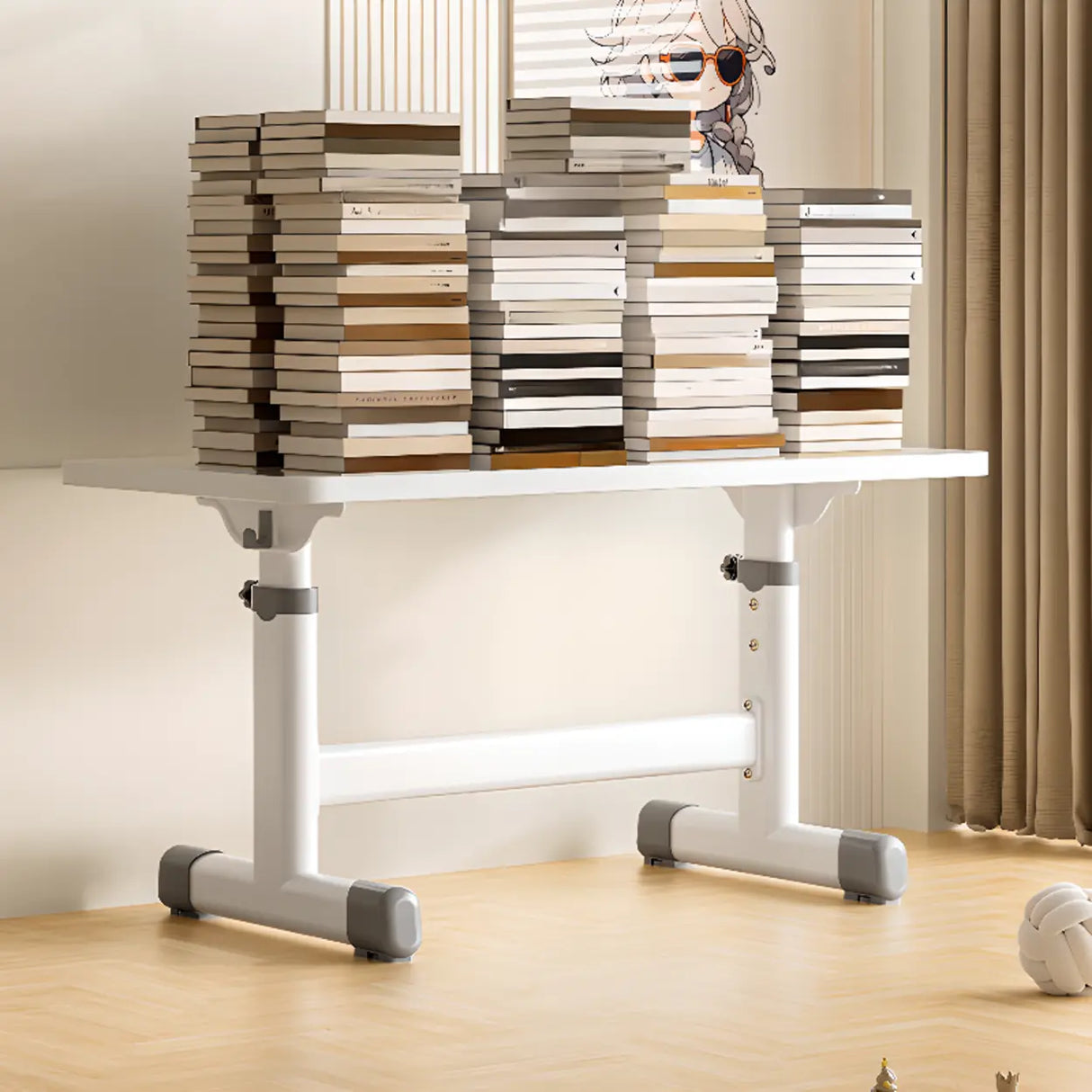 Adjustable White Wood Top Metal T-Shaped Base Kids Desk Image - 4