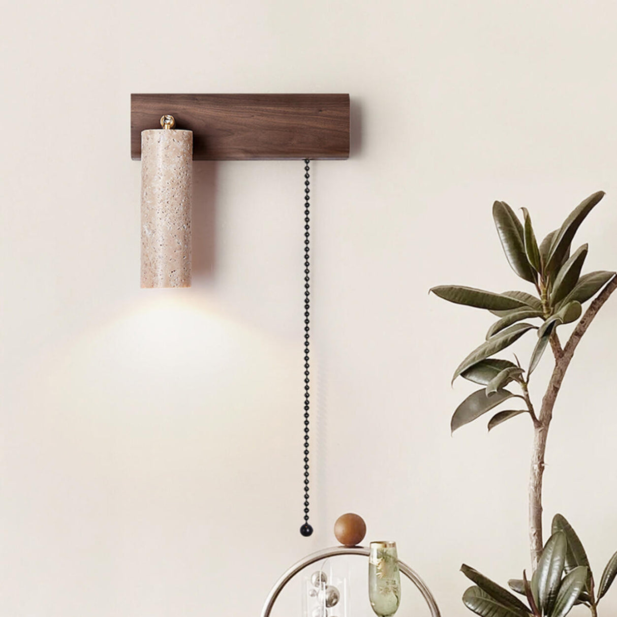 Adjustable Wood Cylinder Wall Sconce with Pull Chain Image - 1