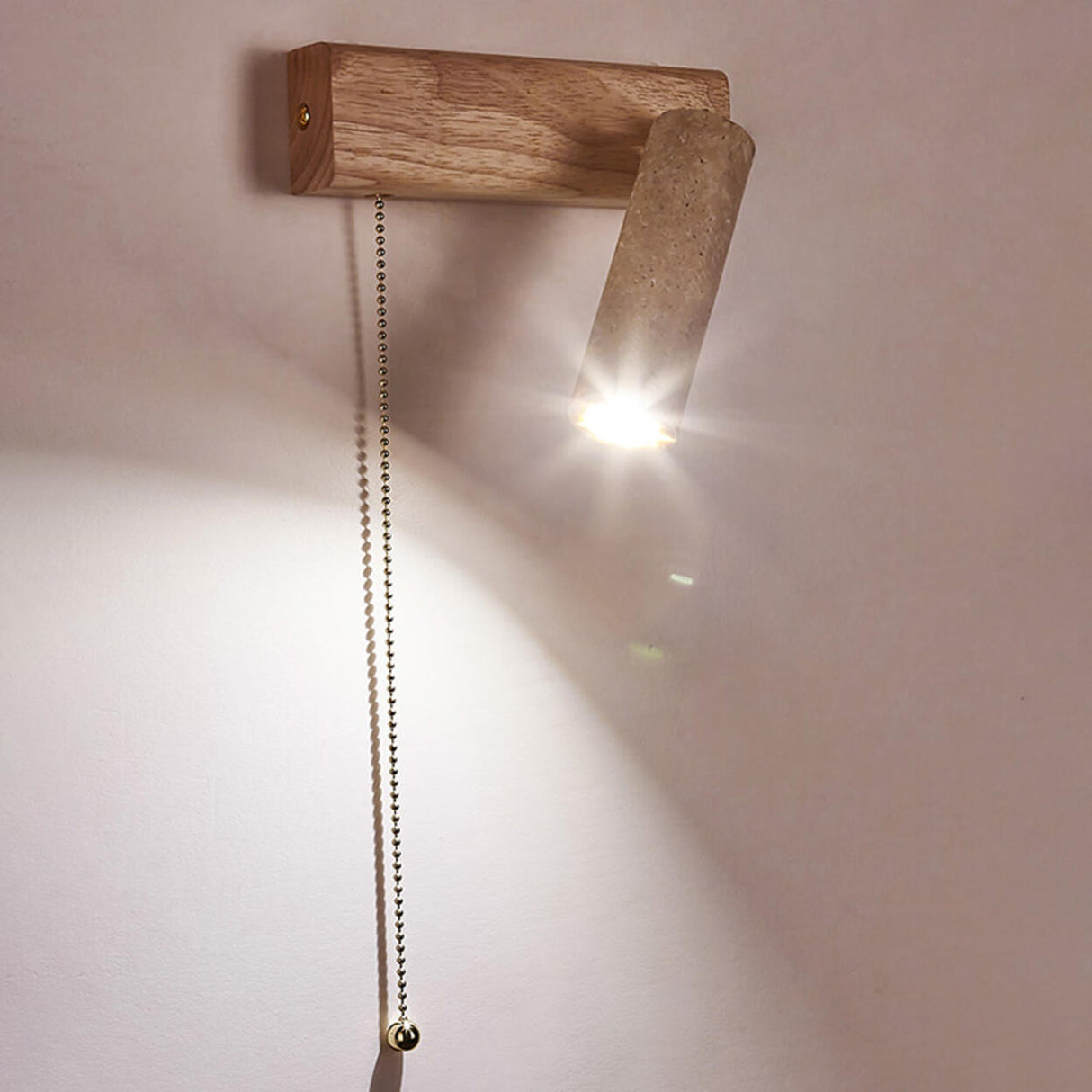 Adjustable Wood Cylinder Wall Sconce with Pull Chain Image - 11