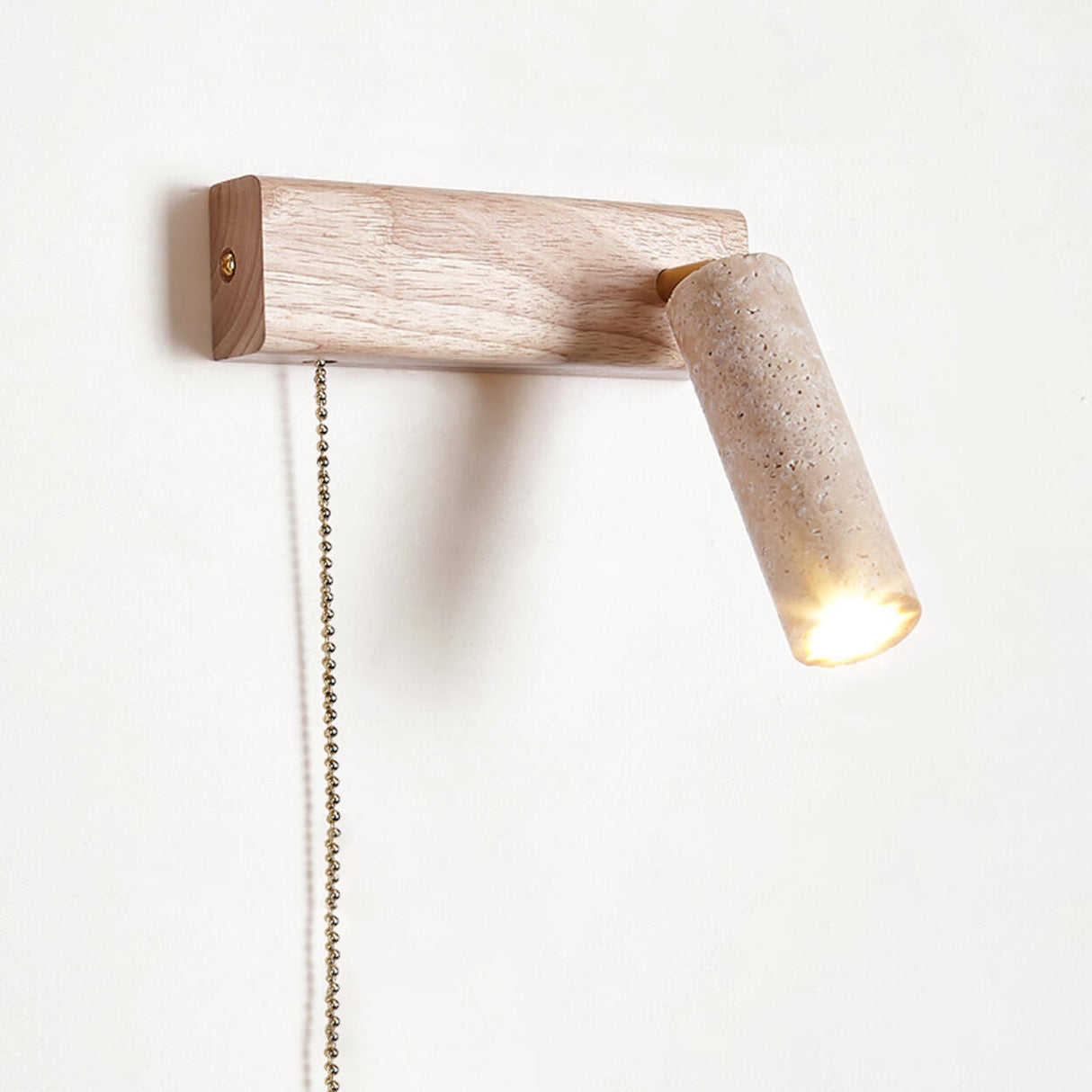 Adjustable Wood Cylinder Wall Sconce with Pull Chain Image - 2