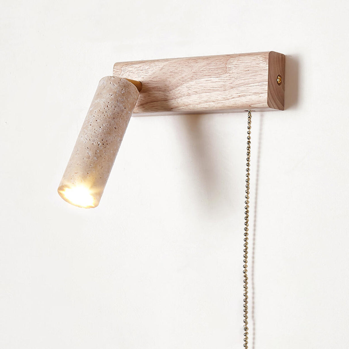 Adjustable Wood Cylinder Wall Sconce with Pull Chain Image - 3