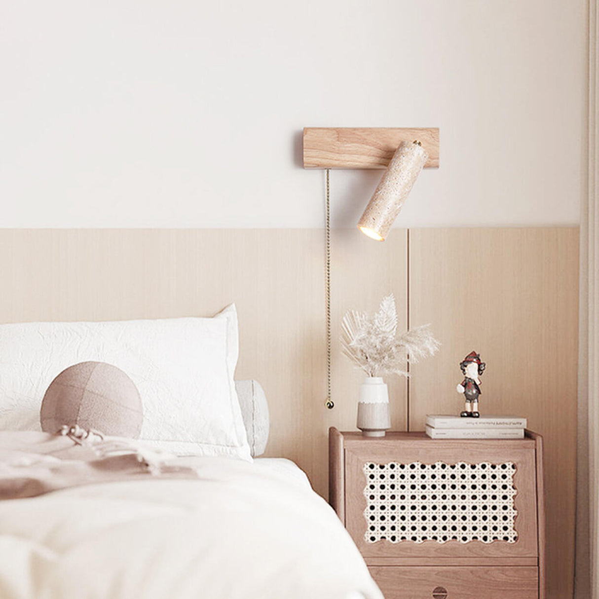 Adjustable Wood Cylinder Wall Sconce with Pull Chain Image - 6