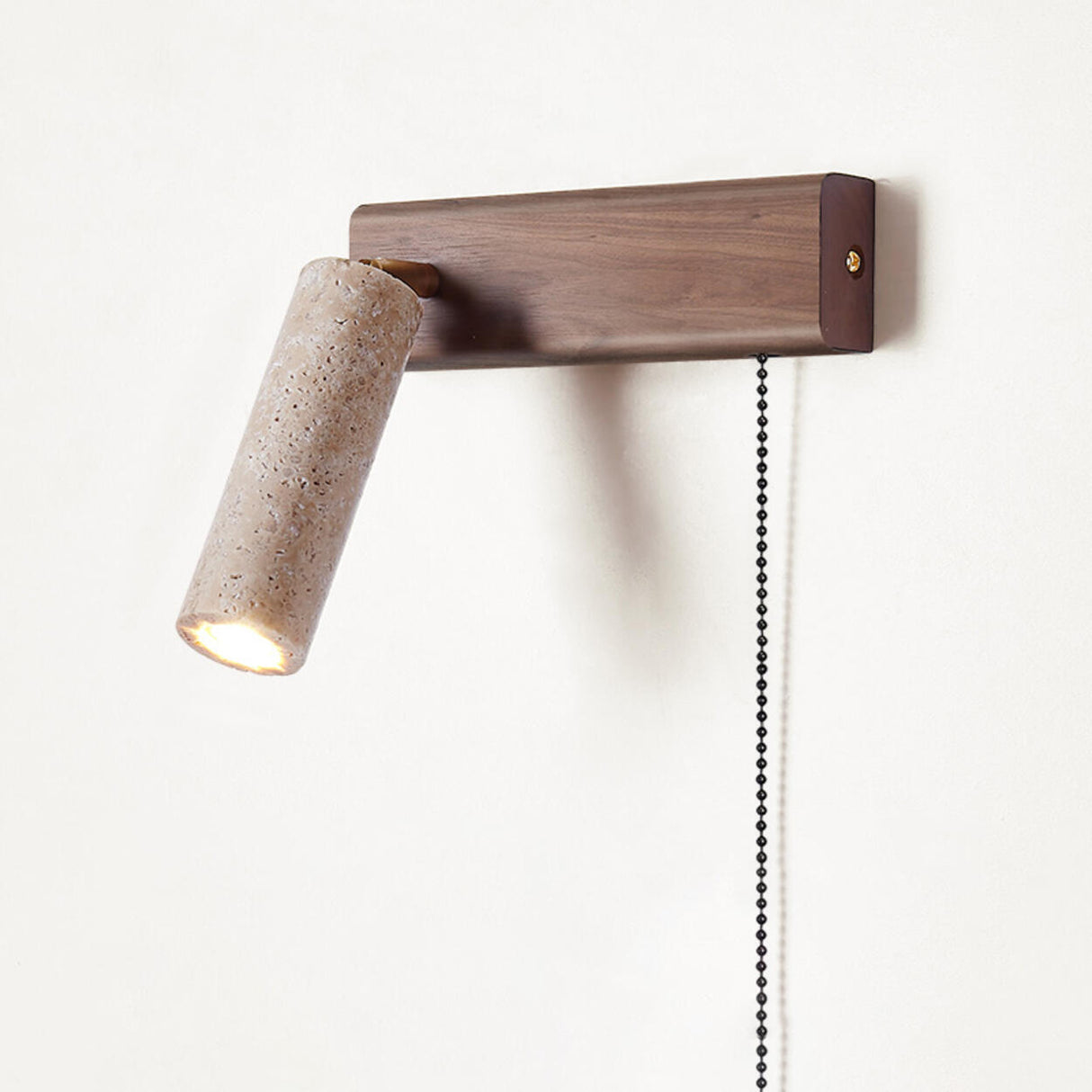 Adjustable Wood Cylinder Wall Sconce with Pull Chain Image - 7