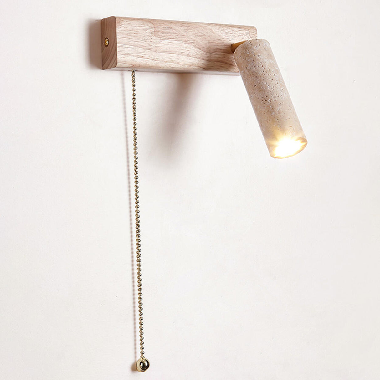 Adjustable Wood Cylinder Wall Sconce with Pull Chain Image - 9