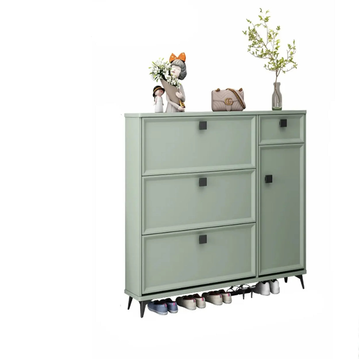 Adjustable Wood Green Large Drop Front Shoe Storage Cabinet Image - 10