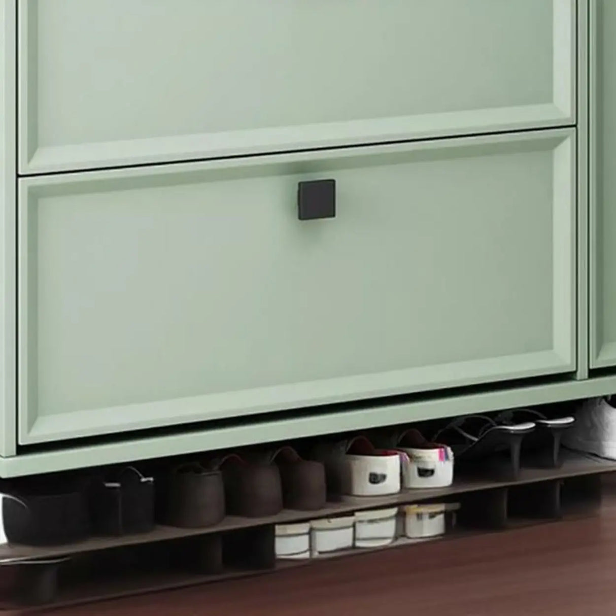 Adjustable Wood Green Large Drop Front Shoe Storage Cabinet Image - 14