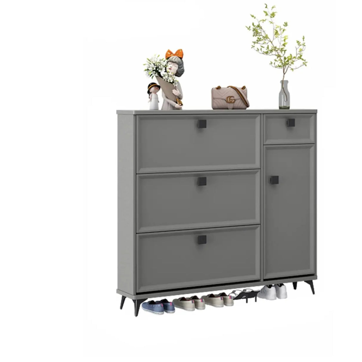 Adjustable Wood Green Large Drop Front Shoe Storage Cabinet Image - 16