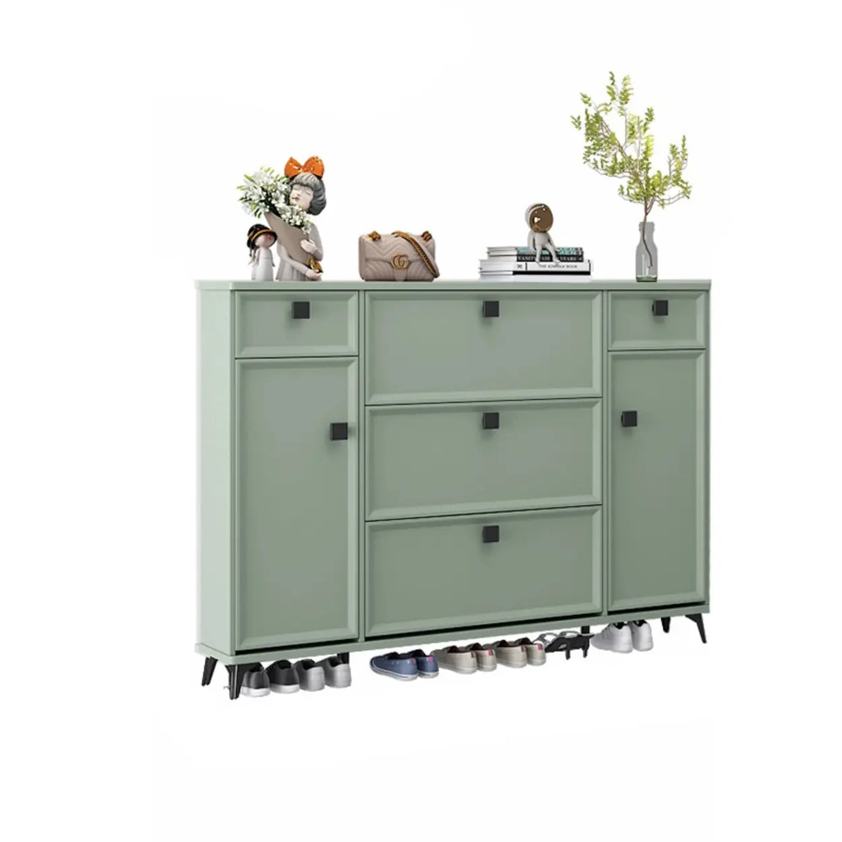 Adjustable Wood Green Large Drop Front Shoe Storage Cabinet Image - 17