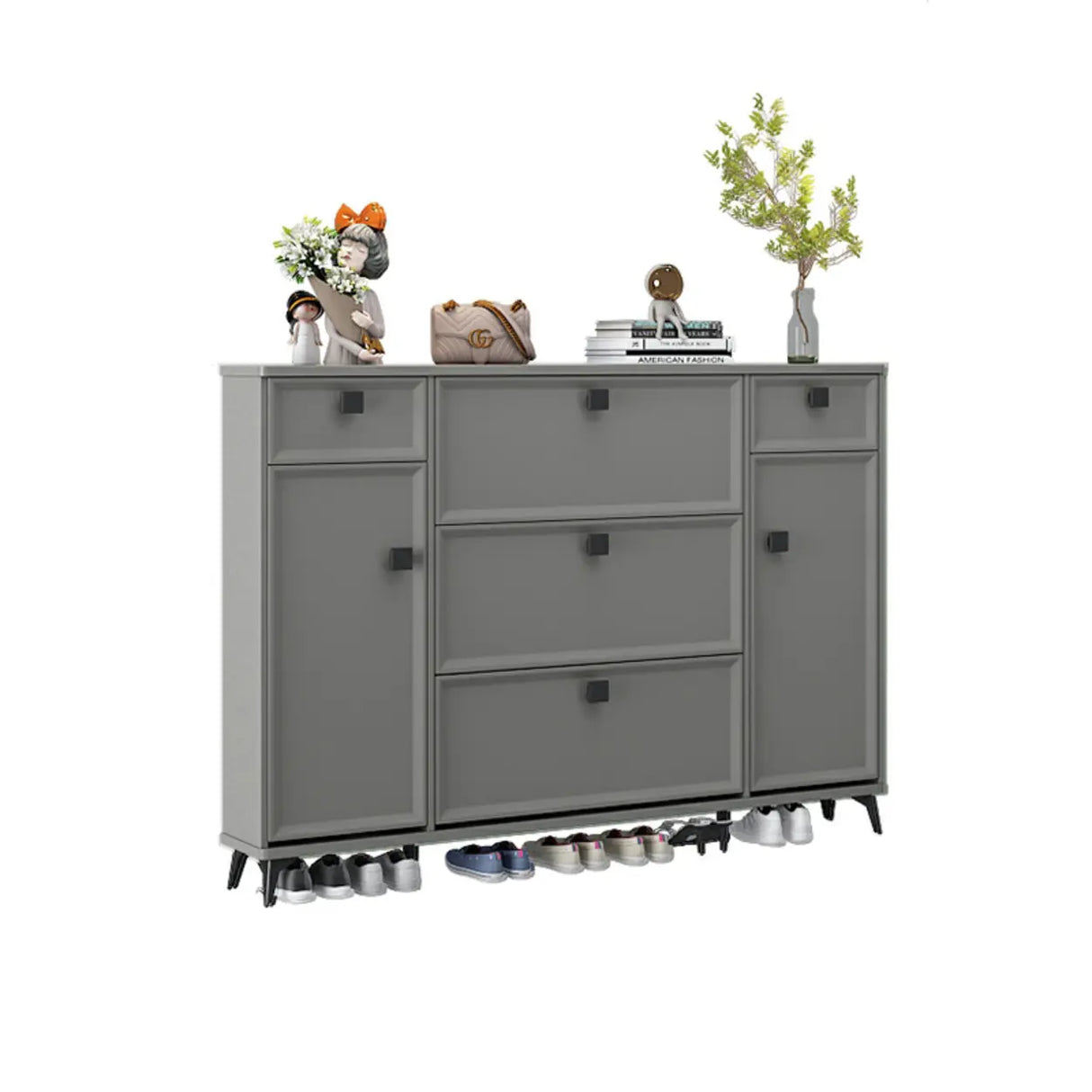 Adjustable Wood Green Large Drop Front Shoe Storage Cabinet Image - 18