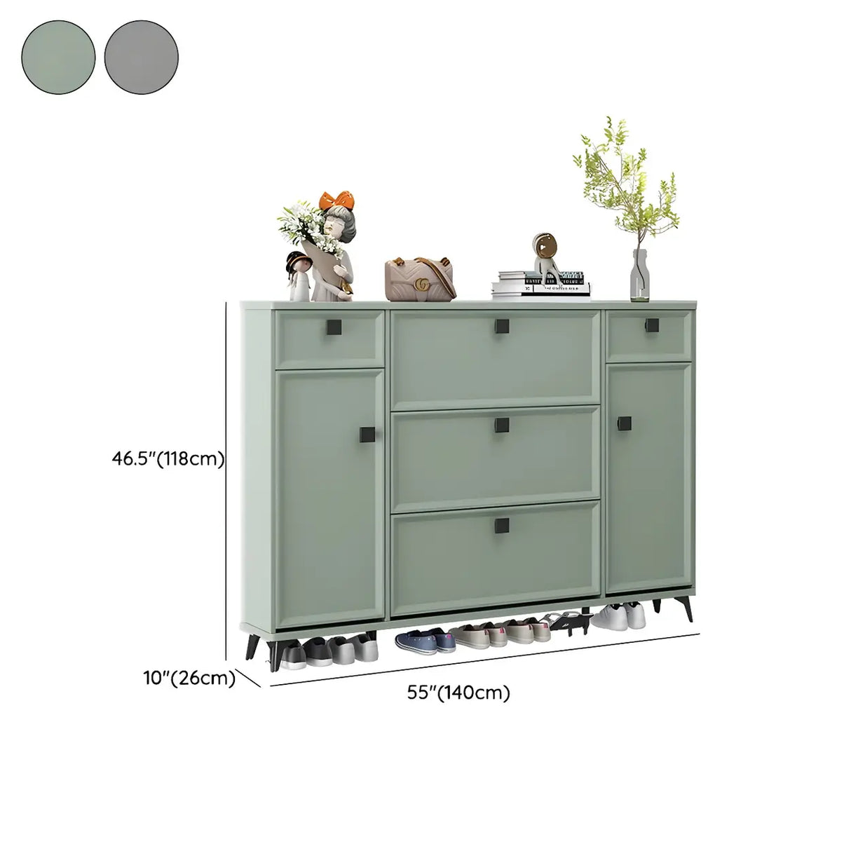 Adjustable Wood Green Large Drop Front Shoe Storage Cabinet Image - 28