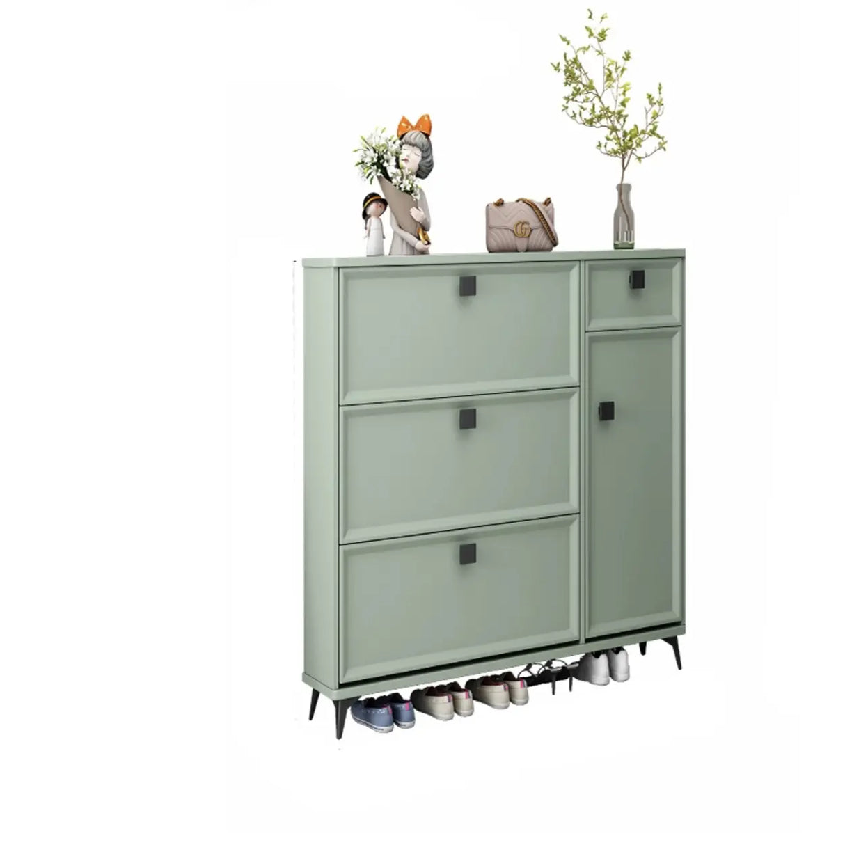 Adjustable Wood Green Large Drop Front Shoe Storage Cabinet Image - 2