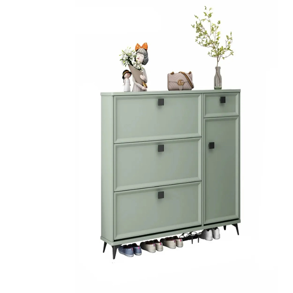 Adjustable Wood Green Large Drop Front Shoe Storage Cabinet Image - 5