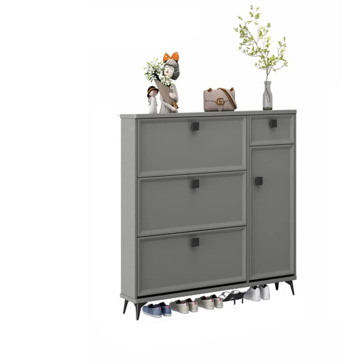 Adjustable Wood Green Large Drop Front Shoe Storage Cabinet Image - 7