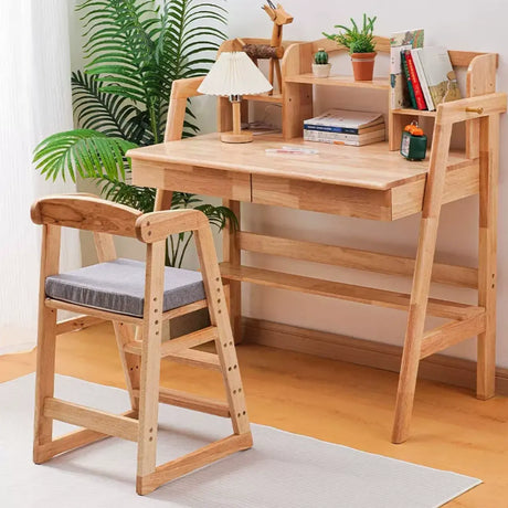 Adjustable Wood Grow Kids Dining Bar Study Stool Image - 1