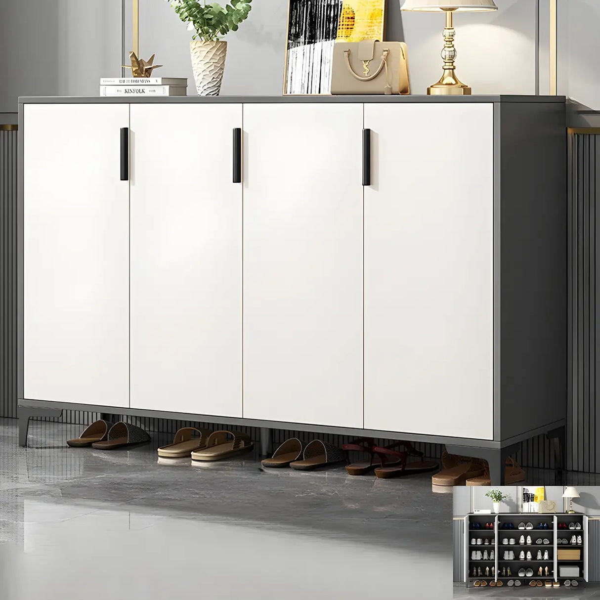 Adjustable Wood Hallway Gray Large Shoe Storage Unit Image - 10