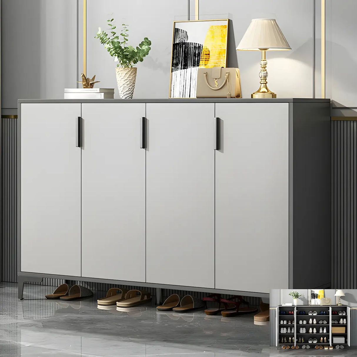 Adjustable Wood Hallway Gray Large Shoe Storage Unit Image - 12