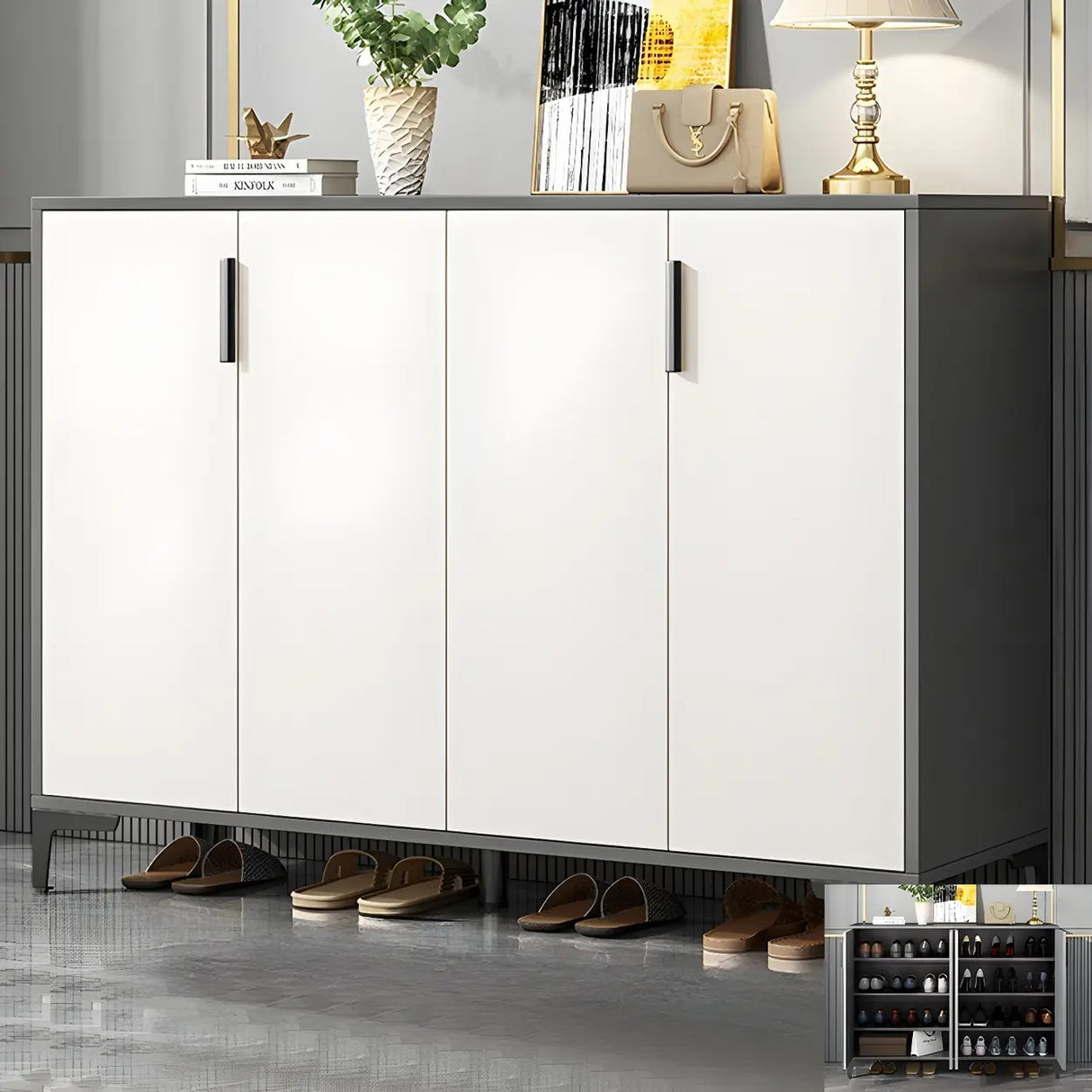 Adjustable Wood Hallway Gray Large Shoe Storage Unit Image - 14