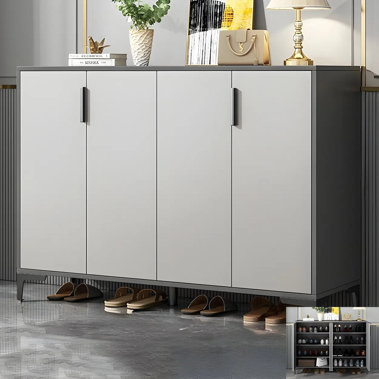 Adjustable Wood Hallway Gray Large Shoe Storage Unit Image - 15