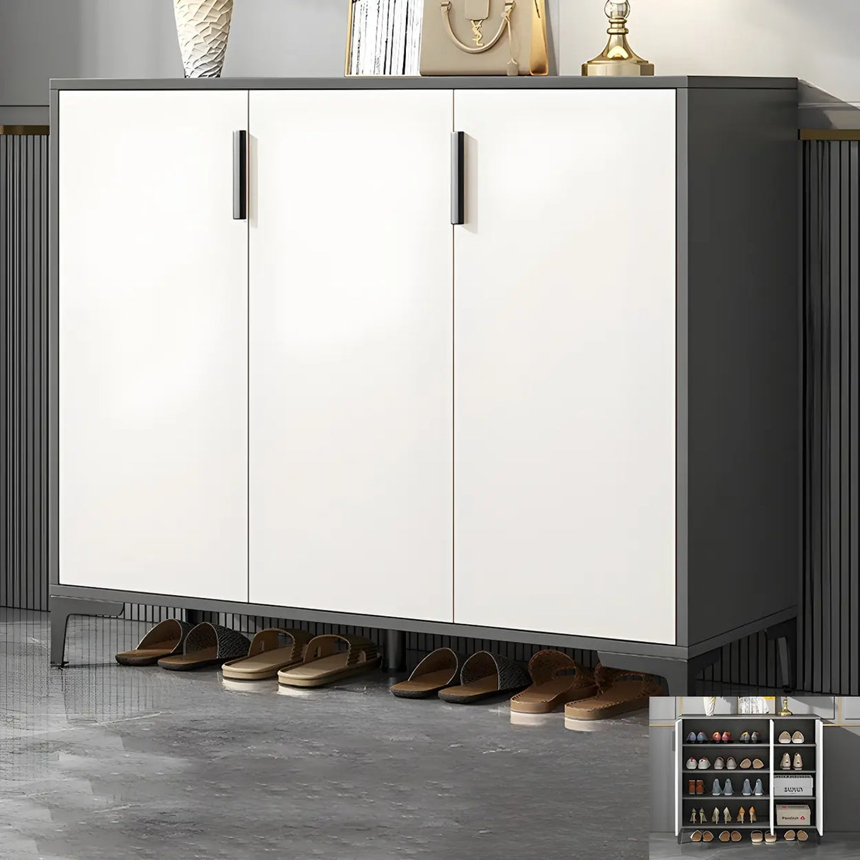 Adjustable Wood Hallway Gray Large Shoe Storage Unit Image - 17