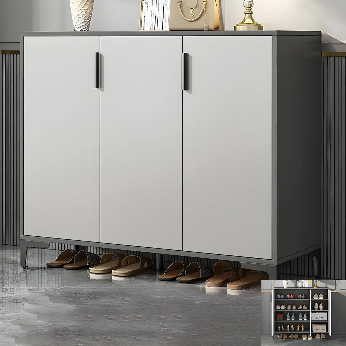 Adjustable Wood Hallway Gray Large Shoe Storage Unit Image - 19