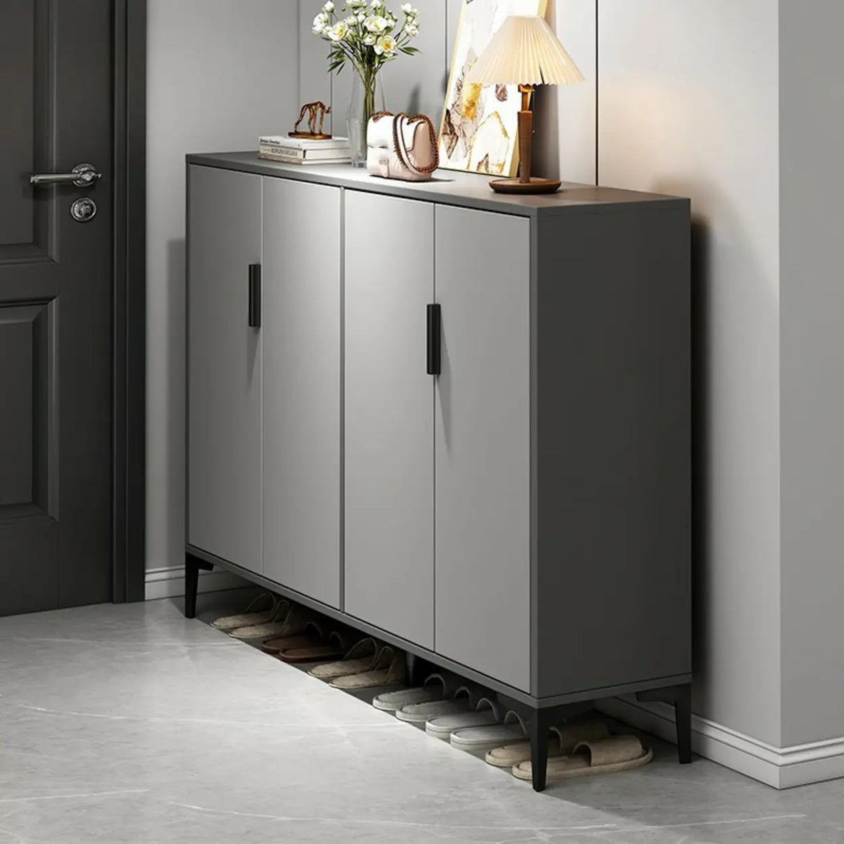 Adjustable Wood Hallway Gray Large Shoe Storage Unit Image - 1