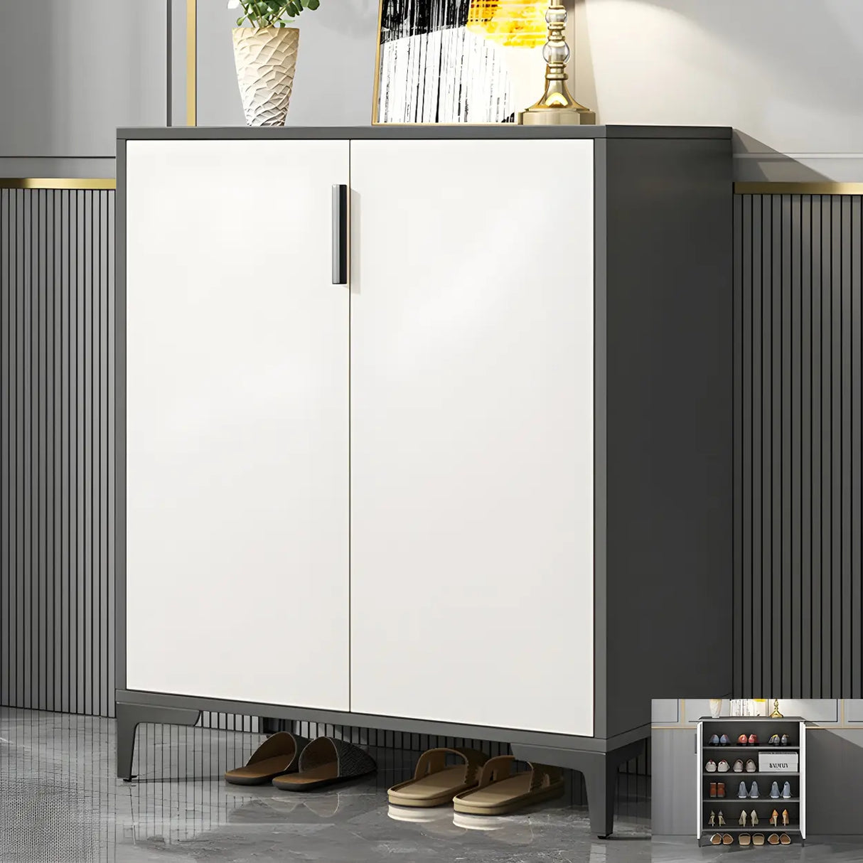 Adjustable Wood Hallway Gray Large Shoe Storage Unit Image - 20