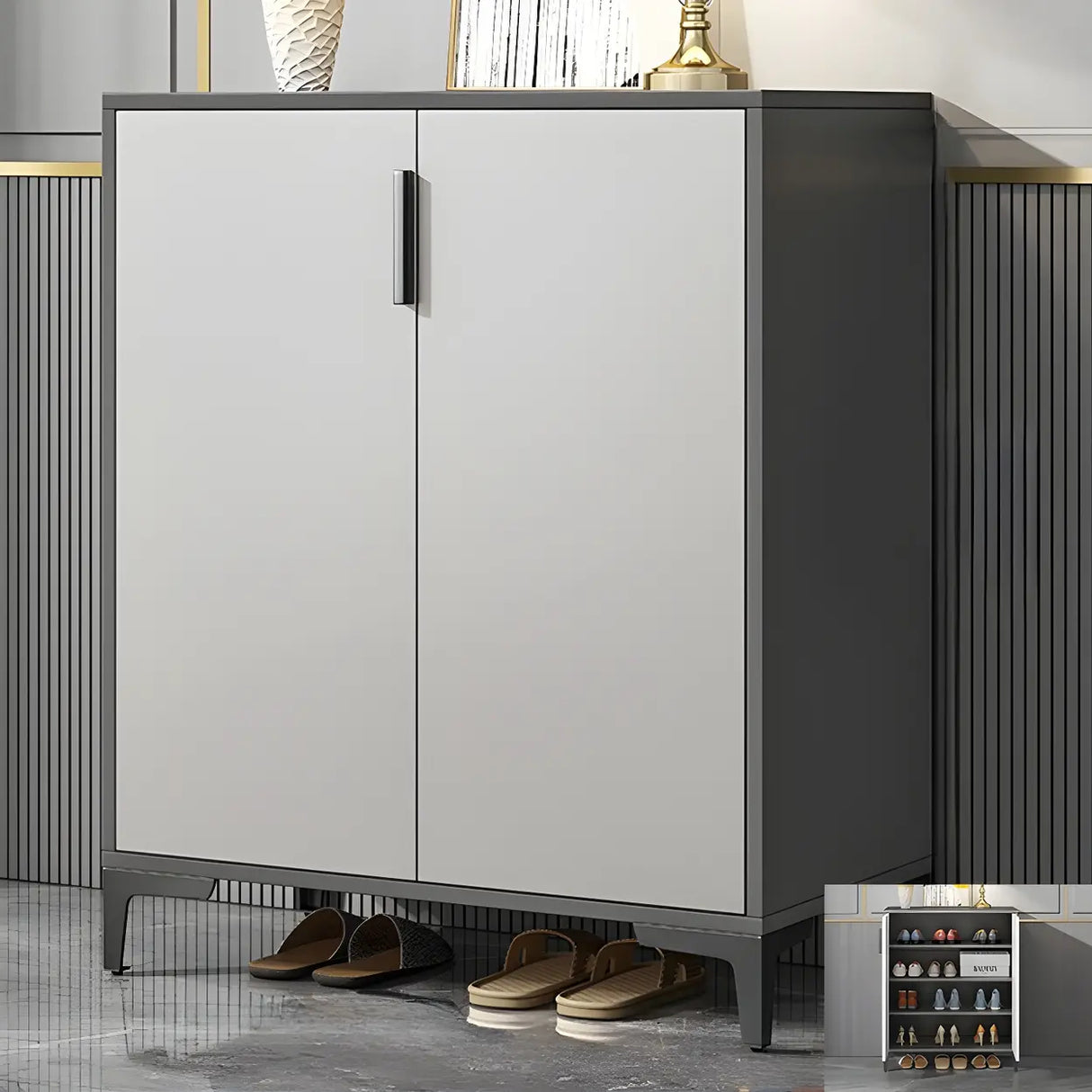 Adjustable Wood Hallway Gray Large Shoe Storage Unit Image - 21