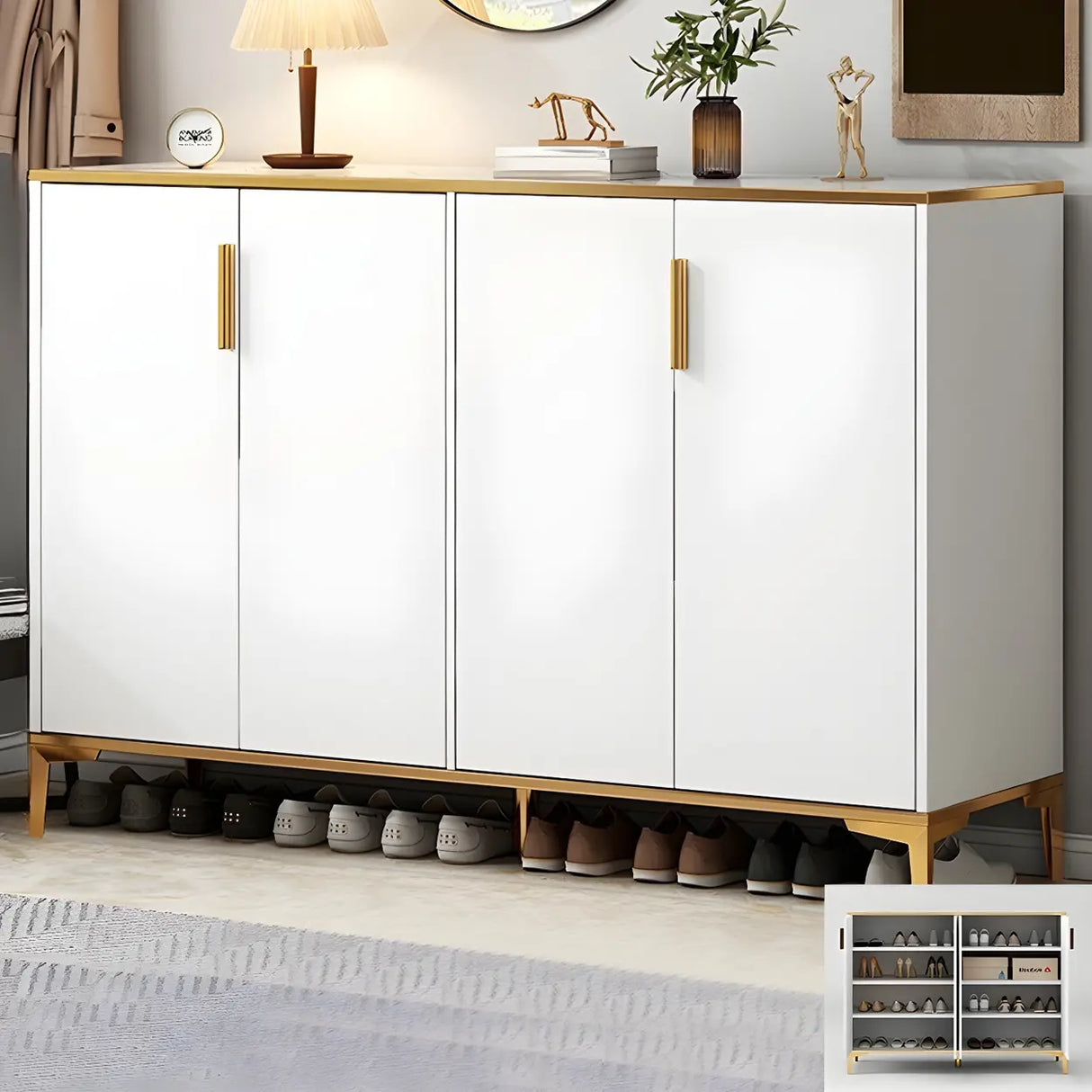 Adjustable Wood Hallway Gray Large Shoe Storage Unit Image - 2