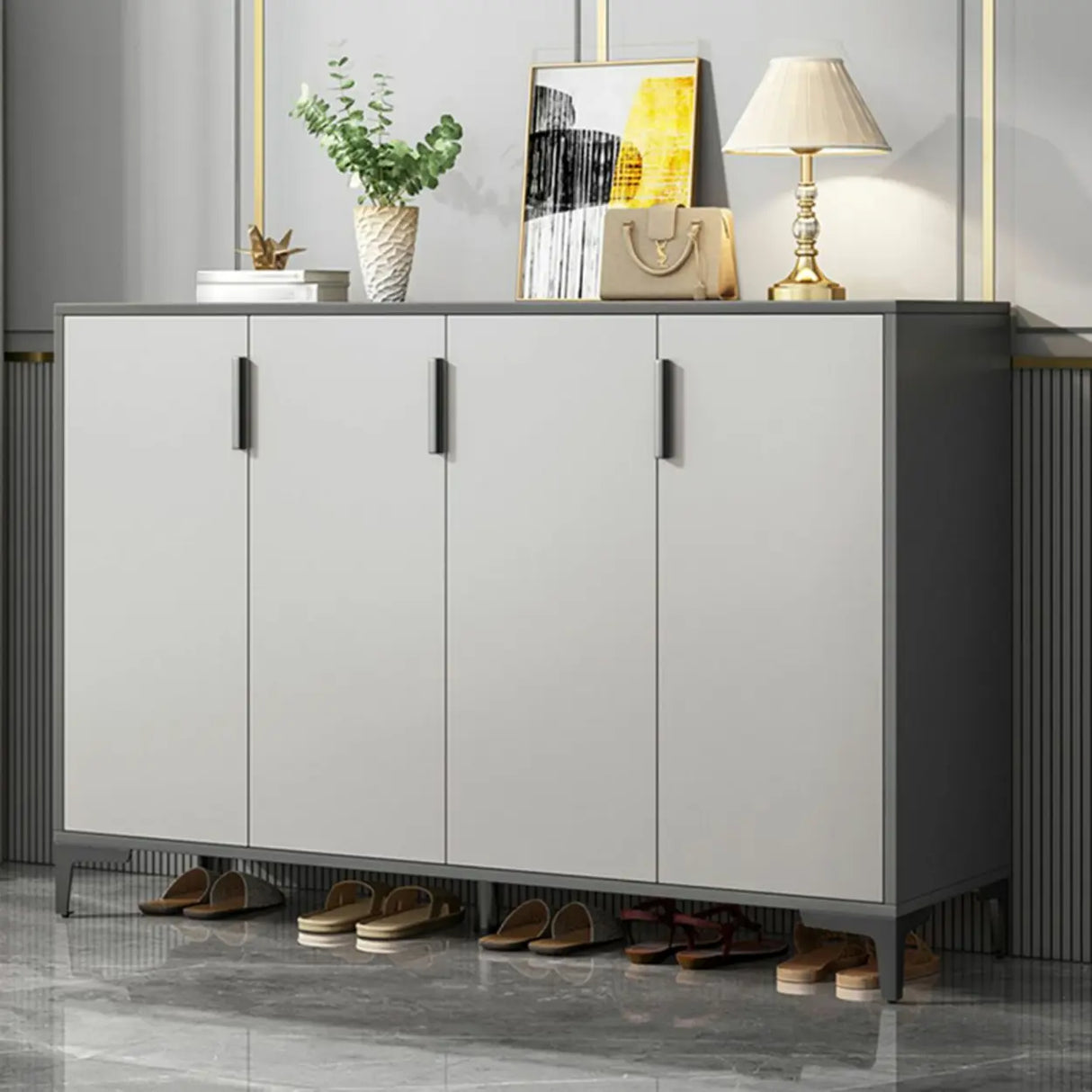Adjustable Wood Hallway Gray Large Shoe Storage Unit Image - 4