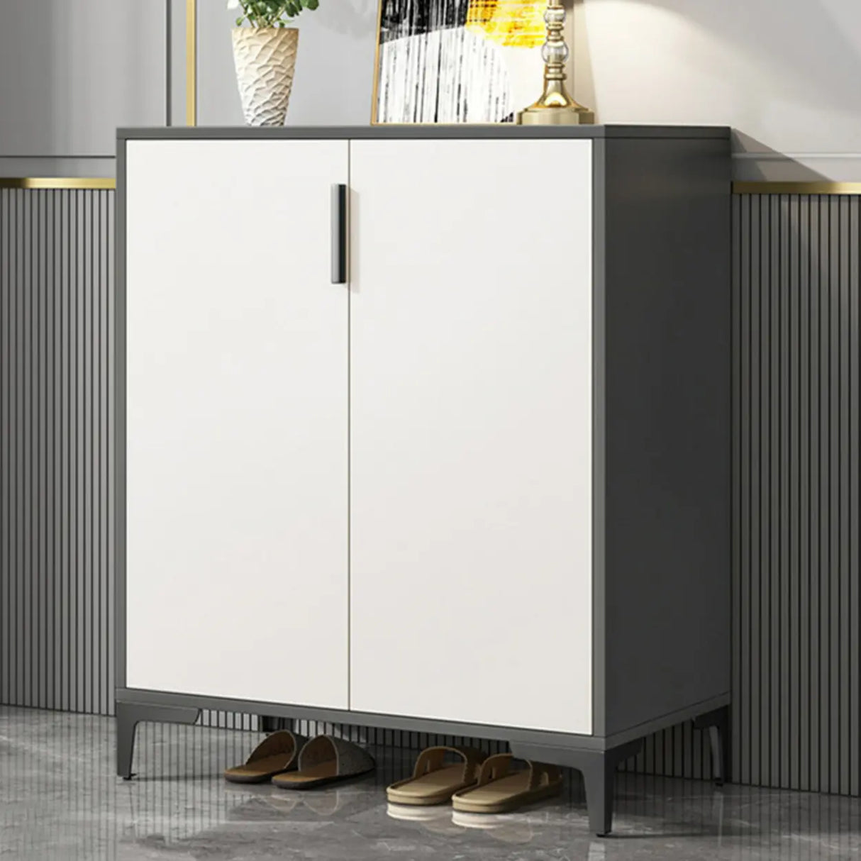 Adjustable Wood Hallway Gray Large Shoe Storage Unit Image - 5