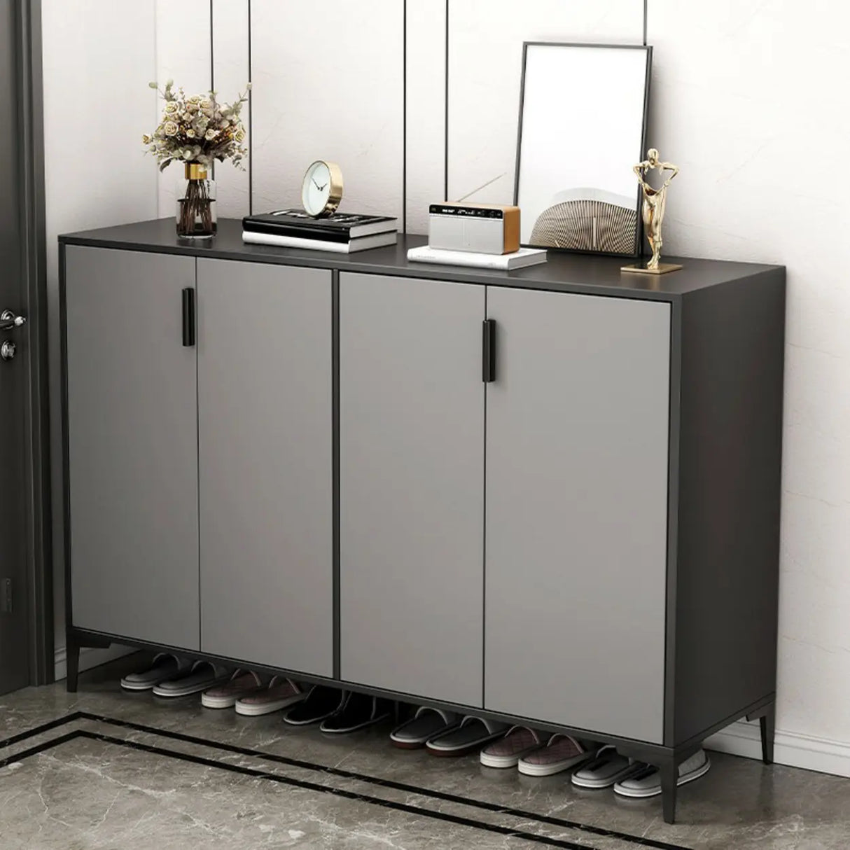 Adjustable Wood Hallway Gray Large Shoe Storage Unit Image - 8