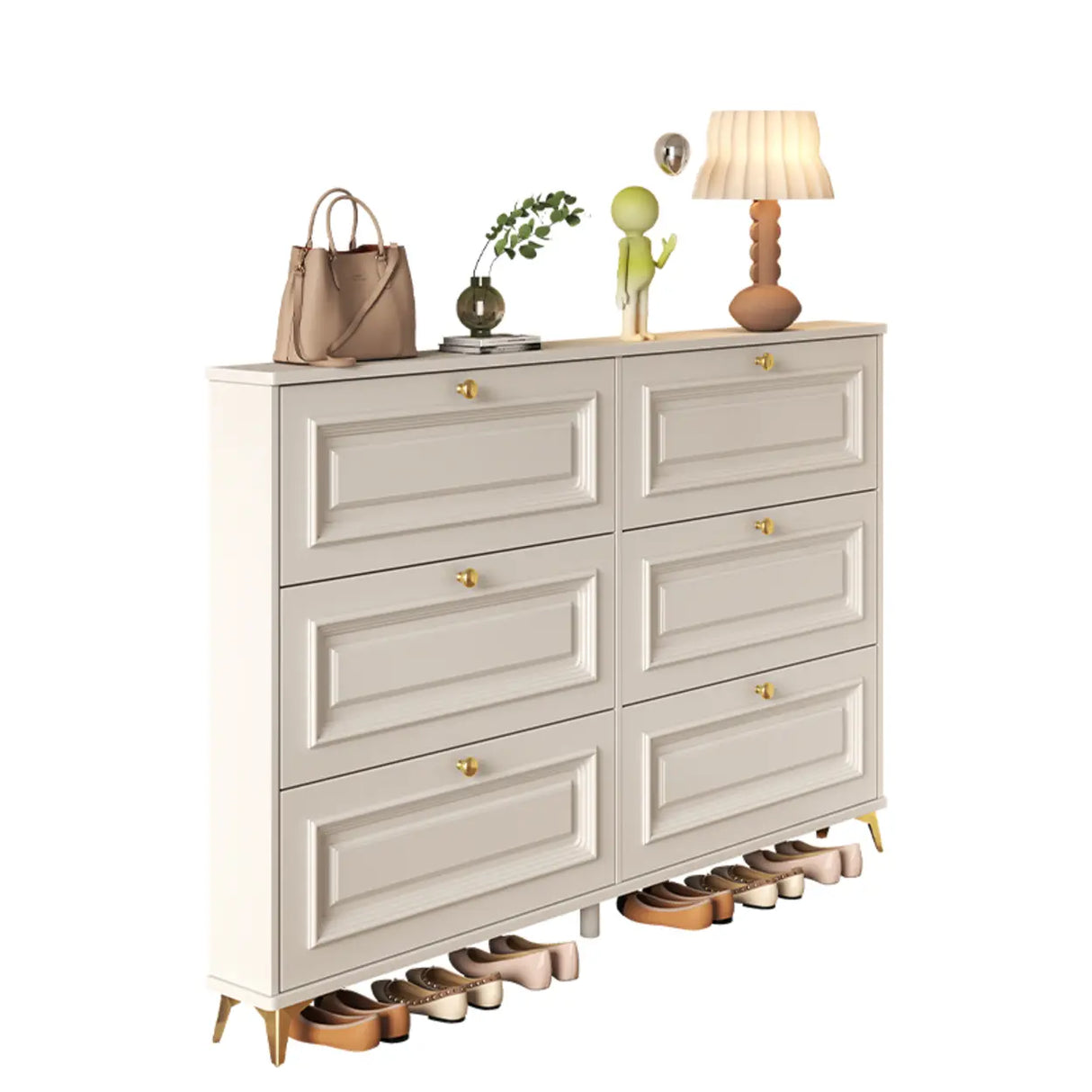 Adjustable Wood Hallway White Drop Front Shoe Storage Image - 10