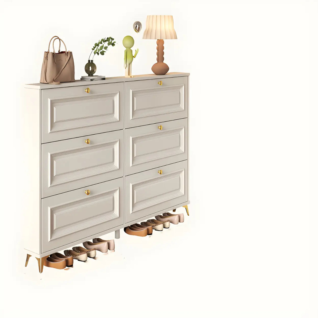 Adjustable Wood Hallway White Drop Front Shoe Storage Image - 21