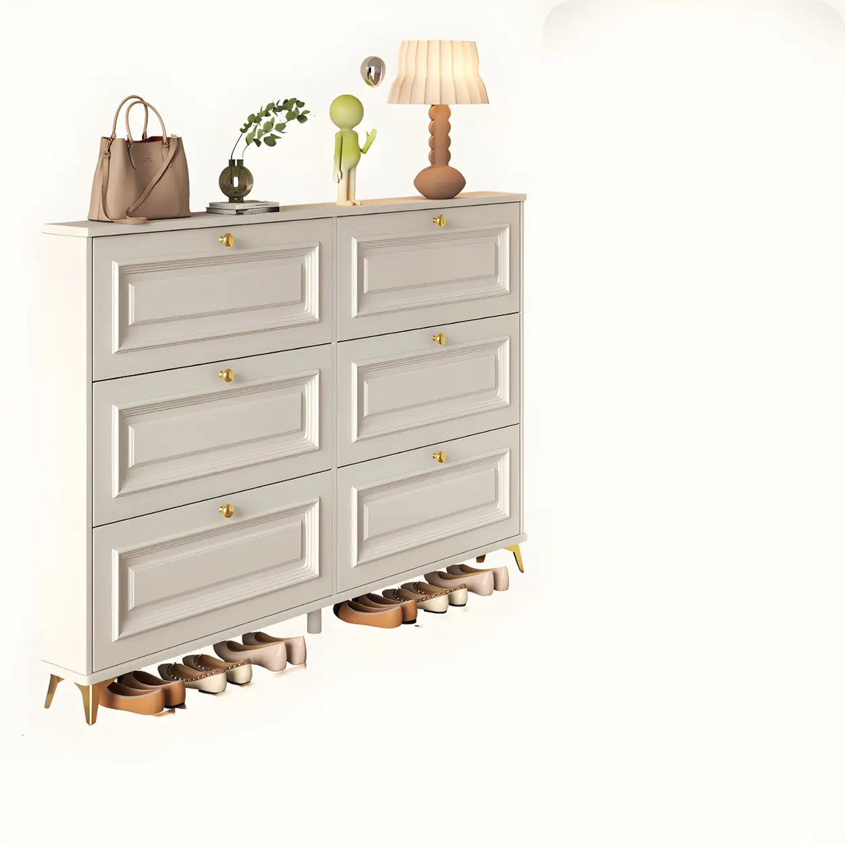 Adjustable Wood Hallway White Drop Front Shoe Storage Image - 22