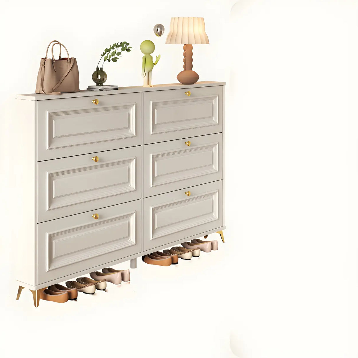 Adjustable Wood Hallway White Drop Front Shoe Storage Image - 23