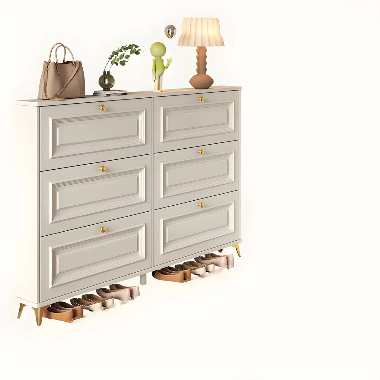 Adjustable Wood Hallway White Drop Front Shoe Storage Image - 24