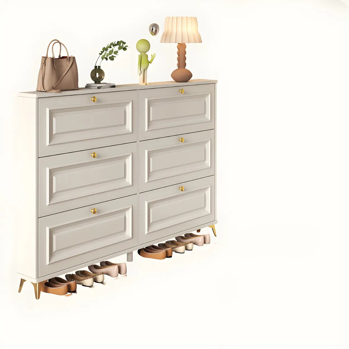 Adjustable Wood Hallway White Drop Front Shoe Storage Image - 26