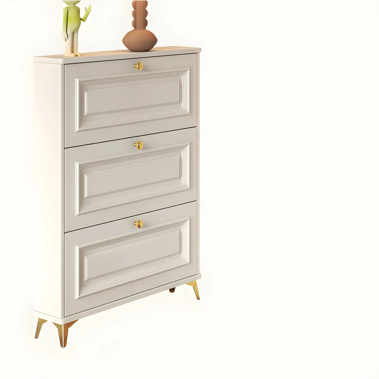 Adjustable Wood Hallway White Drop Front Shoe Storage Image - 2