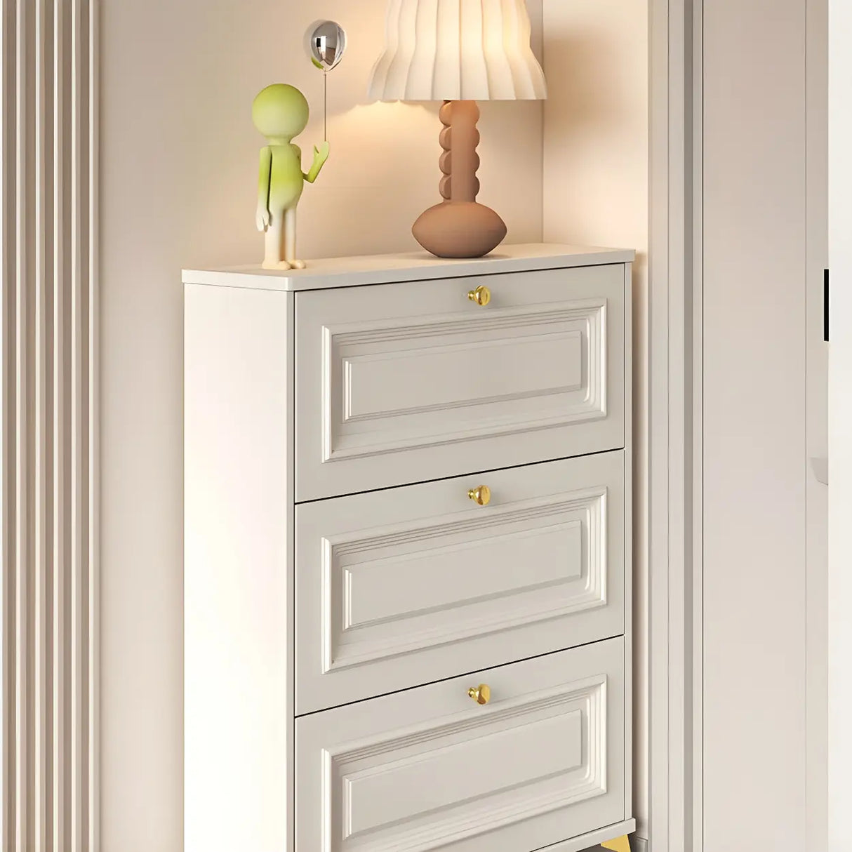 Adjustable Wood Hallway White Drop Front Shoe Storage Image - 5